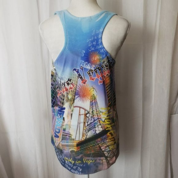 Banana Expression Las Vegas Print Razor Back Top - Picture 2 of 7